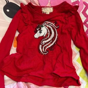 btween Red Sequin Unicorn Long Sleeve Tee